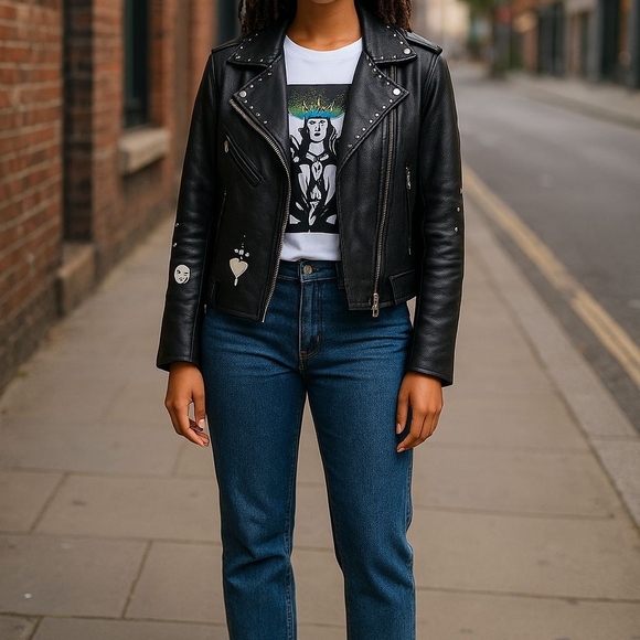 DISNEY Stylish Black Faux Leather Jacket for Women Size Small - Picture 9 of 9